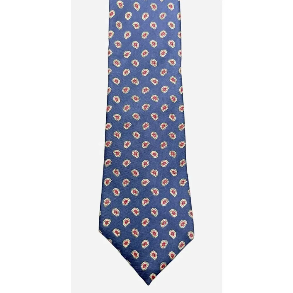 Halston Italian Silk Vintage Tie Blue W/Red Paisley Classic Designer